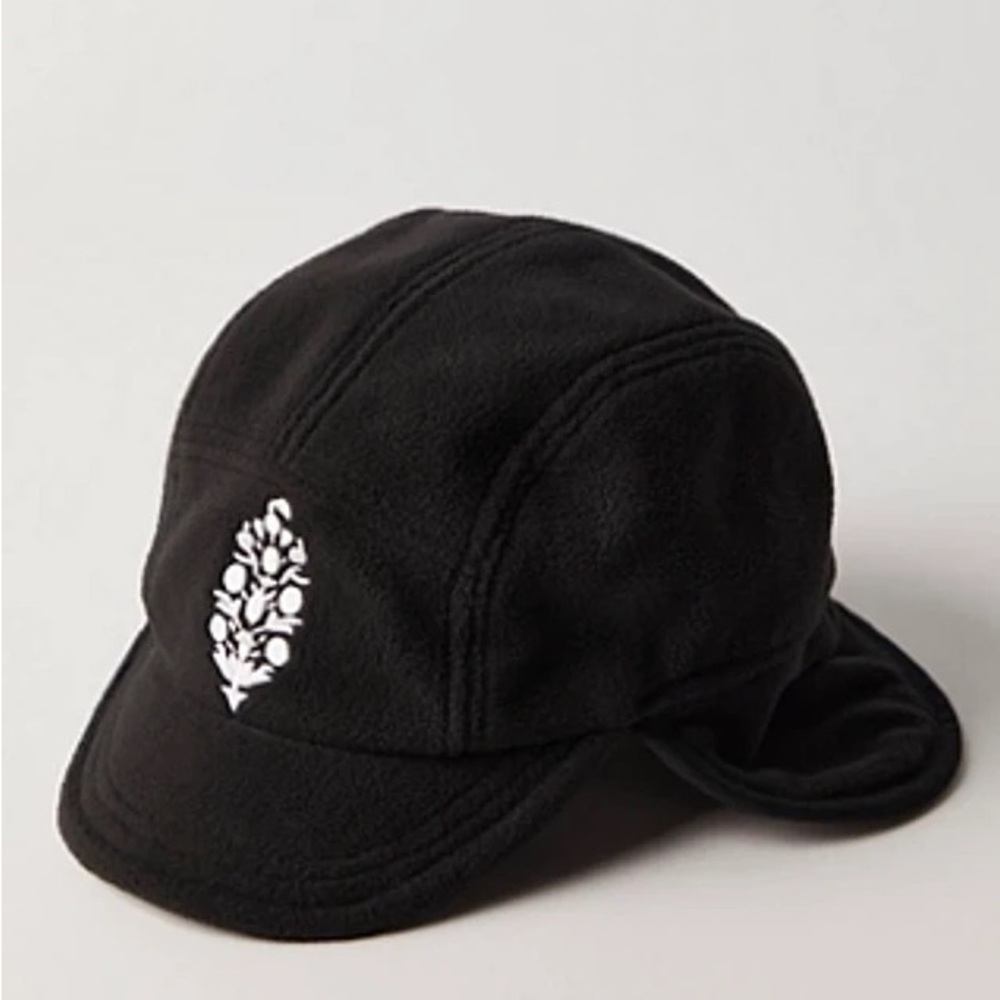 Free People Movement Buti Ball Cap Black Fleece Cap With White Embroidery
